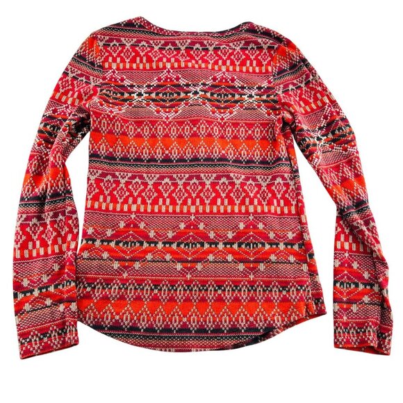 Lucky Brand Womens Long Sleeve Knit Sweater Medium Red & White Pattern - Picture 4 of 5